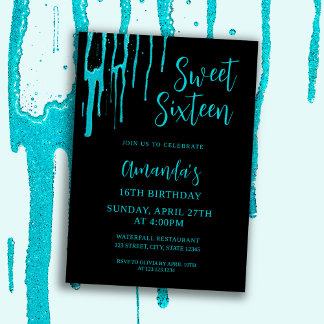 Chic Aquamarin Glitzer Tropfen Sweet 16 Geburtstag Einladung
