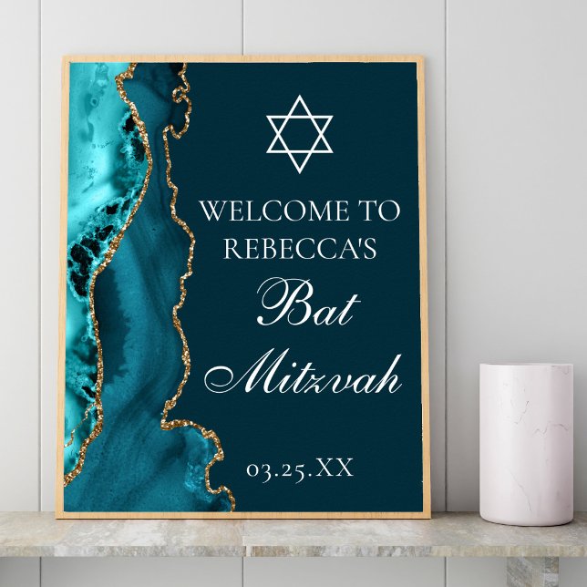 Chic Aquamarin Gold Agate Bat Mitzvah Party Willko Poster (Von Creator hochgeladen)