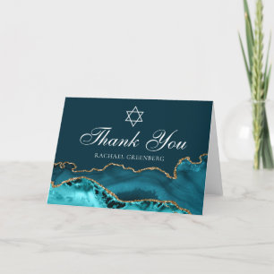 Chic Aquamarin Gold Agate Personalisiert Bat Mitzv Dankeskarte