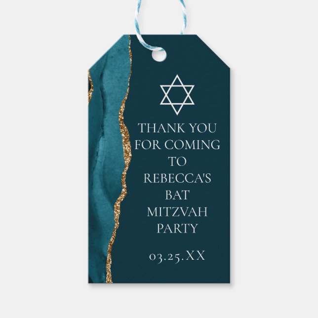 Chic Aquamarin Gold Bat Mitzvah Personalisiertes P Geschenkanhänger (Vorderseite)