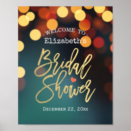 Chic Aquamarin Gold Bokeh Lights Brautparty Willko Poster