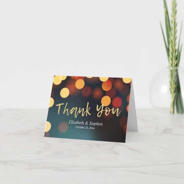 Chic Aquamarin Gold Bokeh Lights Hochzeit Vielen D Dankeskarte (Vorderseite)