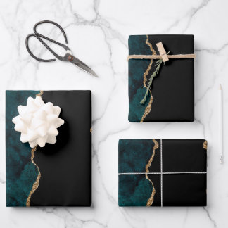 Chic Aquamarin Gold Glitzer Agate Abstrakt Wrappin Geschenkpapier Set