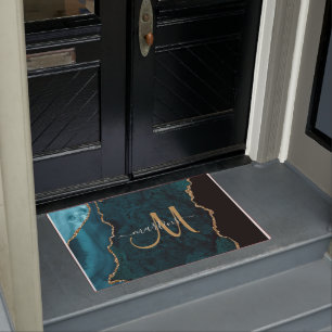 Chic Aquamarin Gold Glitzer Agate Custom Monogram Fußmatte