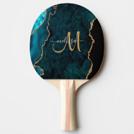 Chic Aquamarin Gold Glitzer Agate Custom Monogram Tischtennis Schläger