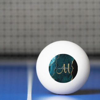 Chic Aquamarin Gold Glitzer Agate Custom Monogram Tischtennisball