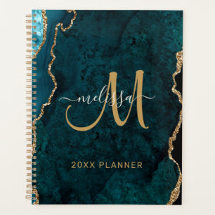 Chic Aquamarin Gold Glitzer Agate Monogram 2024 Planer