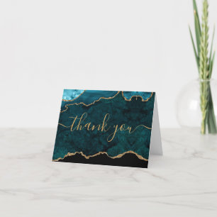 Chic Aquamarin Gold Glitzer Agate Monogram Dankeskarte