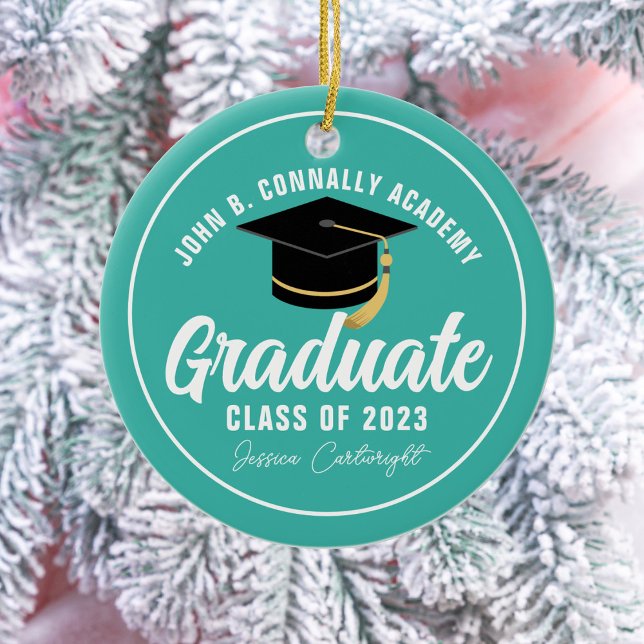 Chic Aquamarin Graduate Custom Abschluss Weihnacht Keramik Ornament (Von Creator hochgeladen)