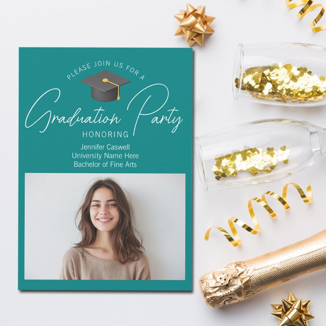 Chic Aquamarin Graduate Foto Graduation Party Einladung (Von Creator hochgeladen)