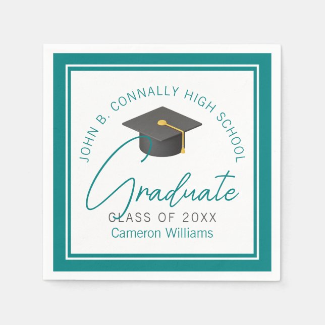 Chic Aquamarin Graduate Party Personalisiert Gradu Serviette (Vorderseite)
