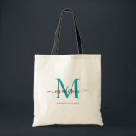 Chic Aquamarin Green Black Monogram Initial Script Tragetasche<br><div class="desc">Moderne moderne elegante Aquamarine grüne Schwarz Monogramm Initial Script Name Tote Bag</div>