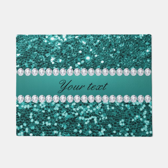 Chic Aquamarin Imitate Glitzer und Diamanten Fußmatte (Vorderseite)