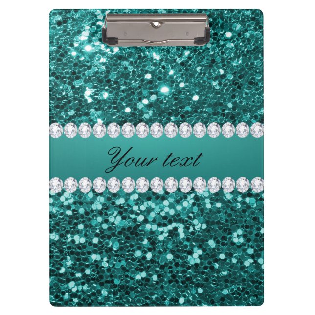 Chic Aquamarin Imitate Glitzer und Diamonds Klemmbrett (Vorderseite)