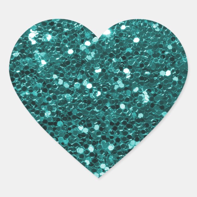 Chic Aquamarin Imitats Glitzer Herz-Aufkleber (Vorderseite)