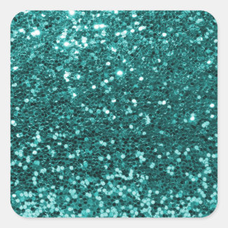 Chic Aquamarin Imitats Glitzer Quadratischer Aufkleber