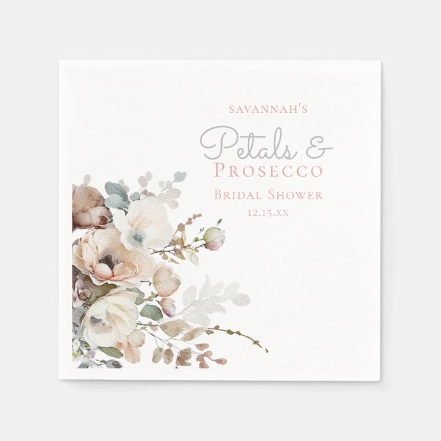 Chic Aquamarin Petals und Prosecco Blumenkohl Brau Serviette (Vorderseite)