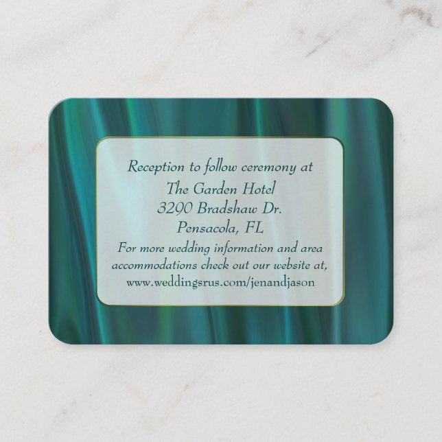 Chic Aquamarin Satin Wedding Card Begleitkarte (Vorderseite)