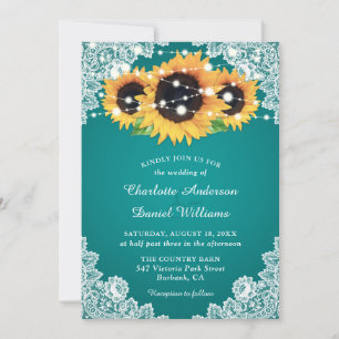 Chic Aquamarin Sunflower Wedding Einladung