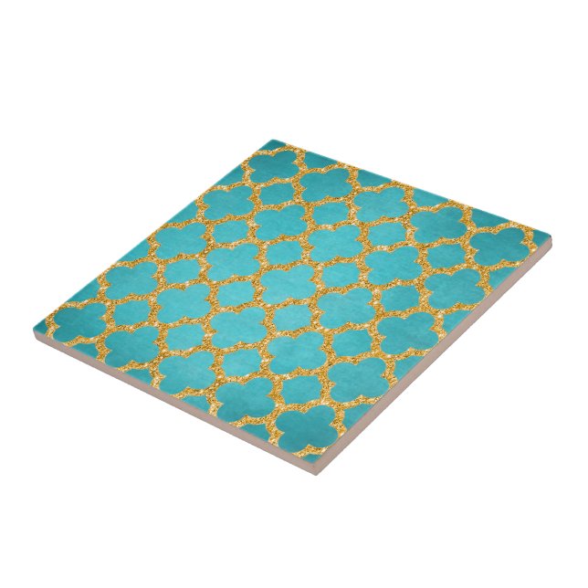 Chic Aquamarin Türkis marokkanisches Quatrefolienm Fliese (Seite)