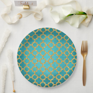 Chic Aquamarin Türkis marokkanisches Quatrefolienm Pappteller