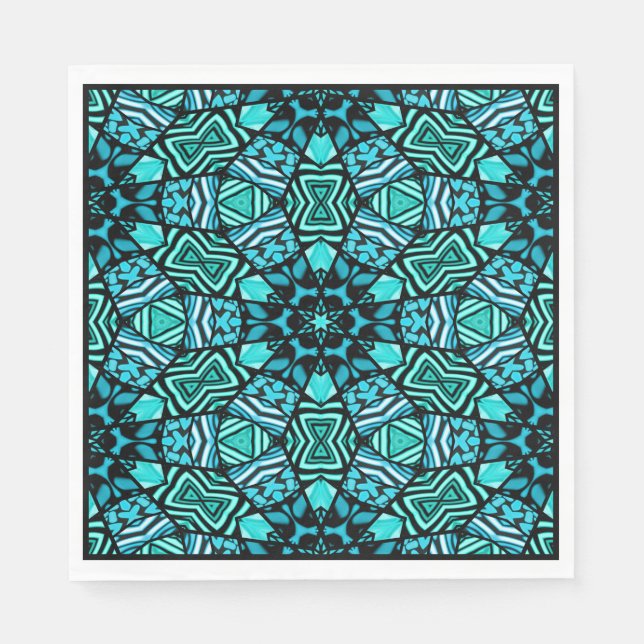 Chic Aquamarin Türkis Retro Oriental Mosaik Muster Serviette (Vorderseite)