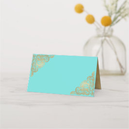 Chic Aquamarin und Gold Wedding Folded Platzkarte