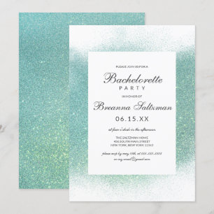 Chic Aquamarin White Glitzer Staubbord Bachelorett Einladung