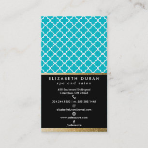 Chic-aquamarine schwarze GoldQuatrefoil Visitenkarte