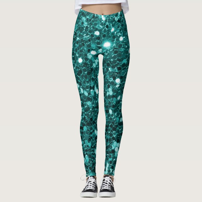 Chic-aquamariner Imitat-Glitzer Leggings (Vorderseite)