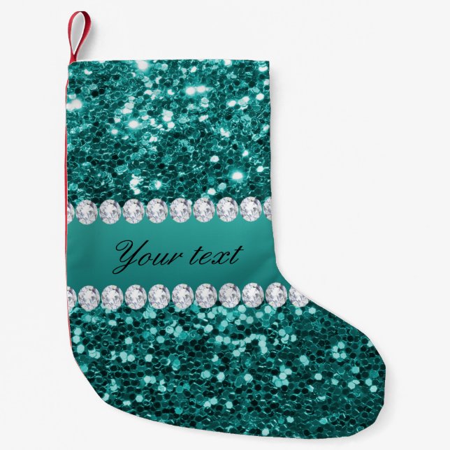 Chic-aquamariner Imitat-Glitzer und Diamanten Kleiner Weihnachtsstrumpf (Vorderseite)