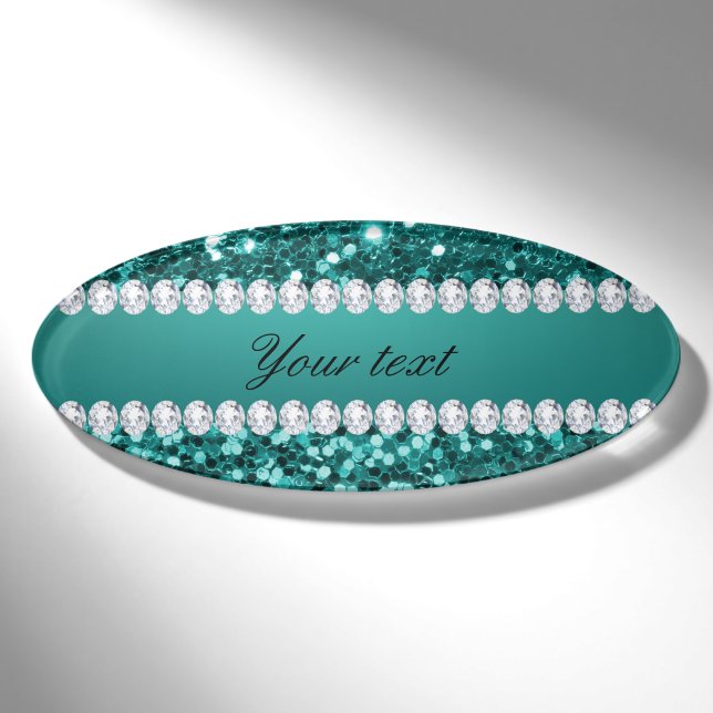 Chic-aquamariner Imitat-Glitzer und Diamanten Namenschild (Vorderseite)