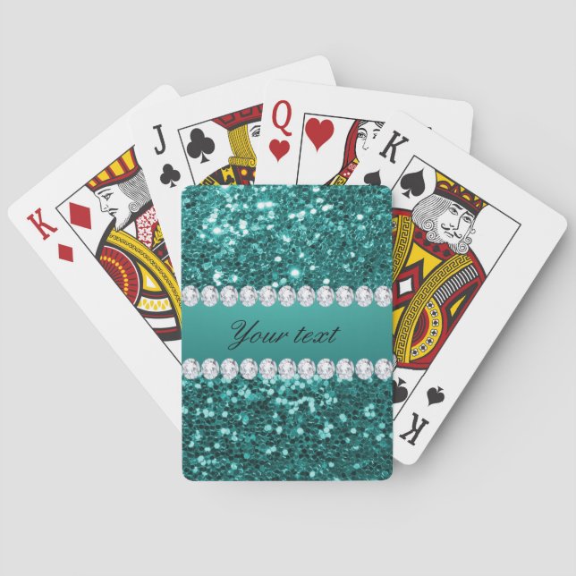 Chic-aquamariner Imitat-Glitzer und Diamanten Spielkarten (Rückseite)