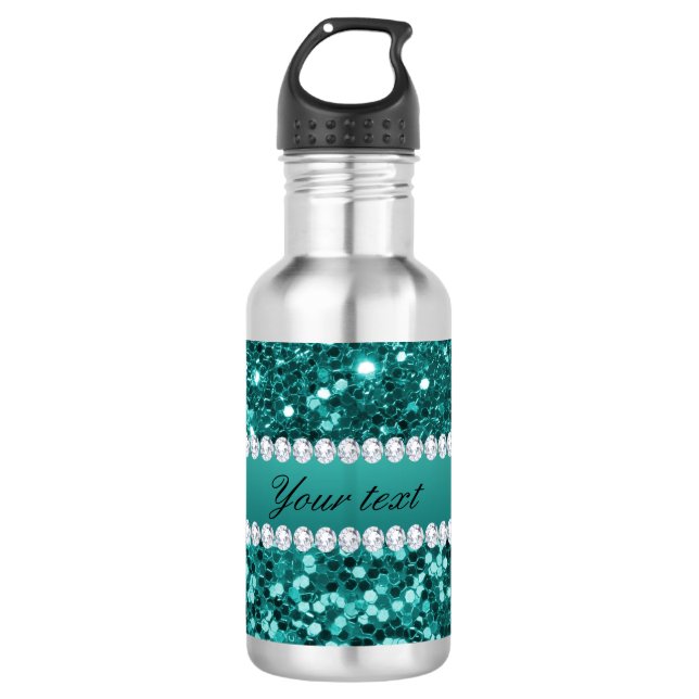 Chic-aquamariner Imitat-Glitzer und Diamanten Trinkflasche (Vorderseite)