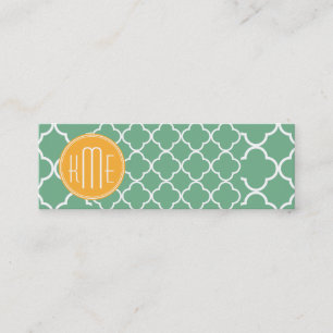 Chic aquamarines grünes Quatrefoil mit gelbem Mini Visitenkarte