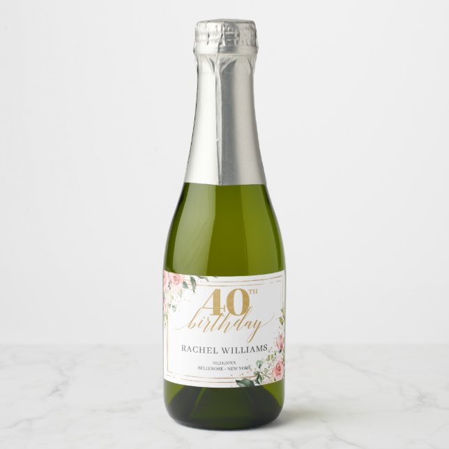 Chic Aquarell Blume Gold 40. Geburtstag (Vorderseite)