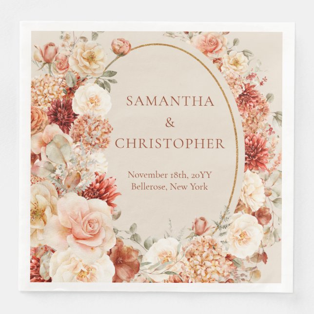 Chic Aquarell Blume Herbstfarben Kupferrot Serviette (Vorderseite)