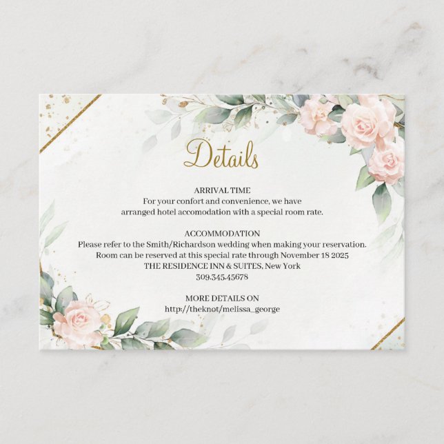 Chic Aquarell Blüten Blumen und Grün Gold Begleitkarte (Vorderseite)