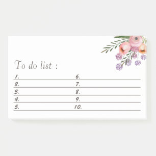 Chic Aquarell Boho Blumenstrauß "to do list" Post-it Klebezettel