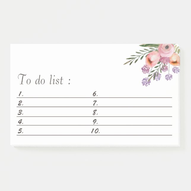 Chic Aquarell Boho Blumenstrauß "to do list" Post-it Klebezettel (Vorderseite)