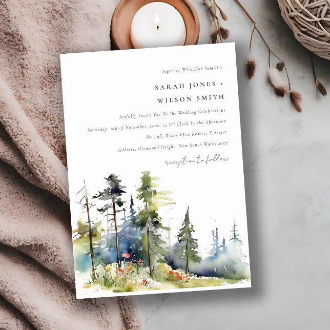 Chic Aquarell Pine Forest Landschaft Hochzeit Einladung (Von Creator hochgeladen)
