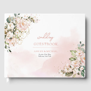 Chic Aquarell staubig Rosa Blütengrün Gästebuch
