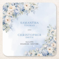 Chic Aquarellblau Hydrangea Weiße Rosen