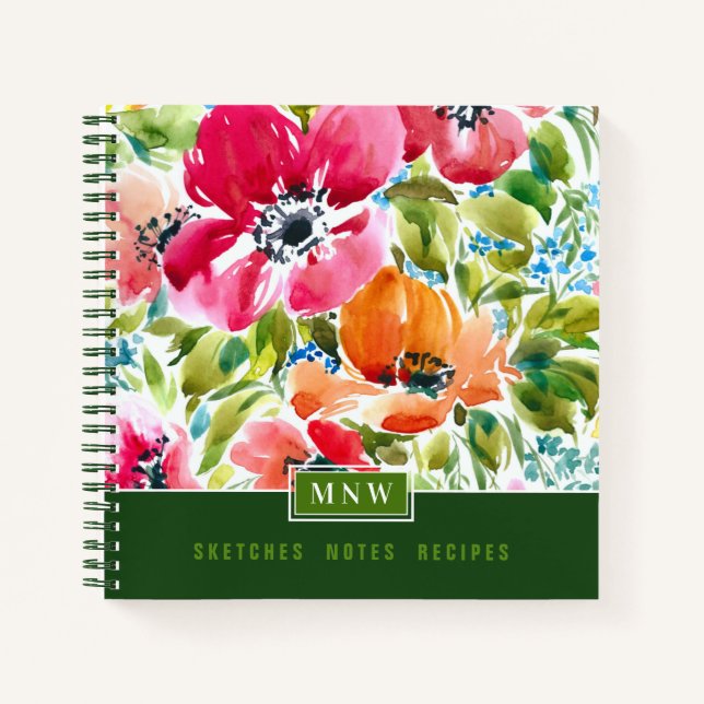 Chic Aquarellblumen Notizbuch (Vorderseite)