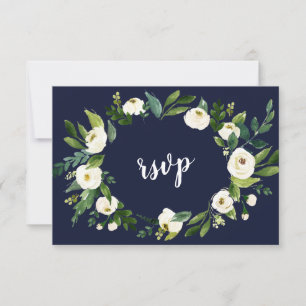 Chic Aquarelle Blanc Floral Wreath Bleu foncé RSVP