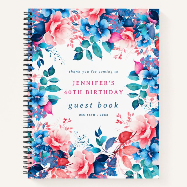 Chic Aquarelle Floral 40e Anniversaire Livre d'hôt (Devant)
