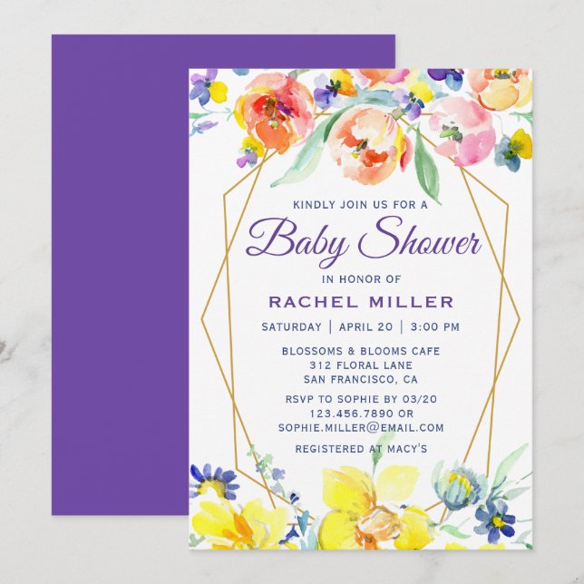 Chic Aquarelle Floral Baby Shower Invitations (Devant / Derrière)