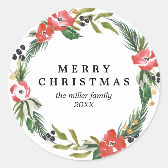 Chic Aquarelle Floral Holiday sticker (Devant)