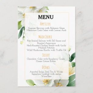Chic Aquarelle Magnolia & Jasmine Menu Mariage