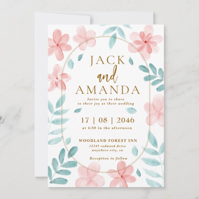 Chic Aquarelle rose Floral Faire-part de mariage (Devant)